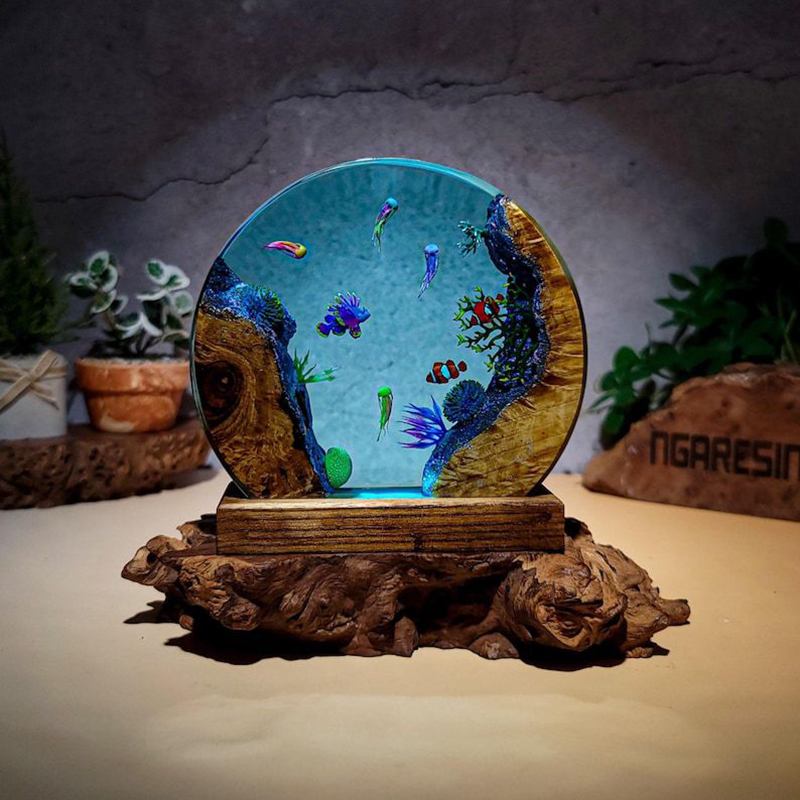 Aquarium & Marine Museum Universiti Malaysia Sabah Kota Kinabalu Sabah Photos - โคมไฟตั้งโต๊ะเรซิ่นรูปสัตว์ทะเล ตกแต่งศิลปะสร้างสรรค์ ธีมปลาและปะการังเขตร้อน ไฟกลางคืน ชาร์จ USB