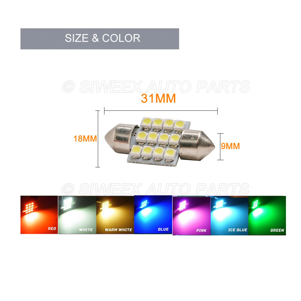 31 มม.3528 1210 SMD 12 LED รถ  - Actinic Blue Led บทวิจารณ์และราคา